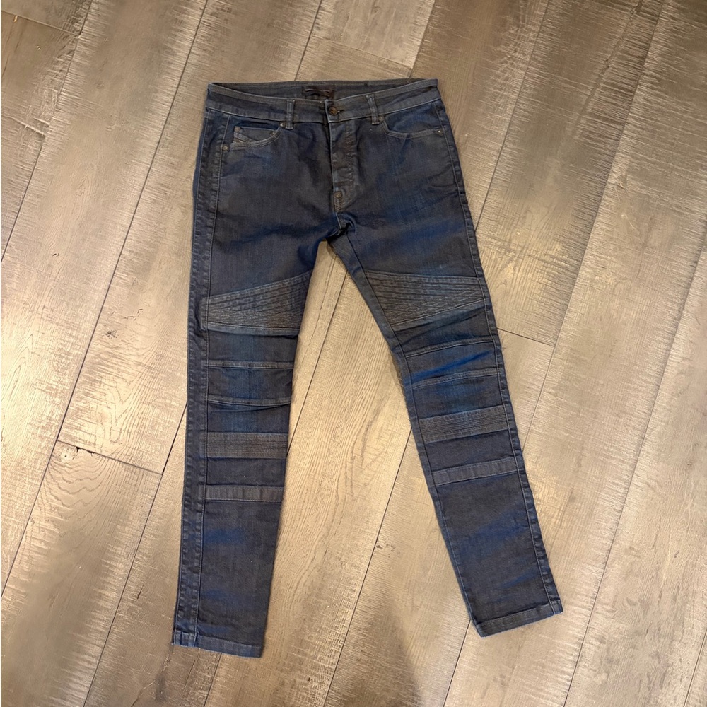 Diesel Black Gold Men's Skinny Jeans in Navy Rib-Knee Detail